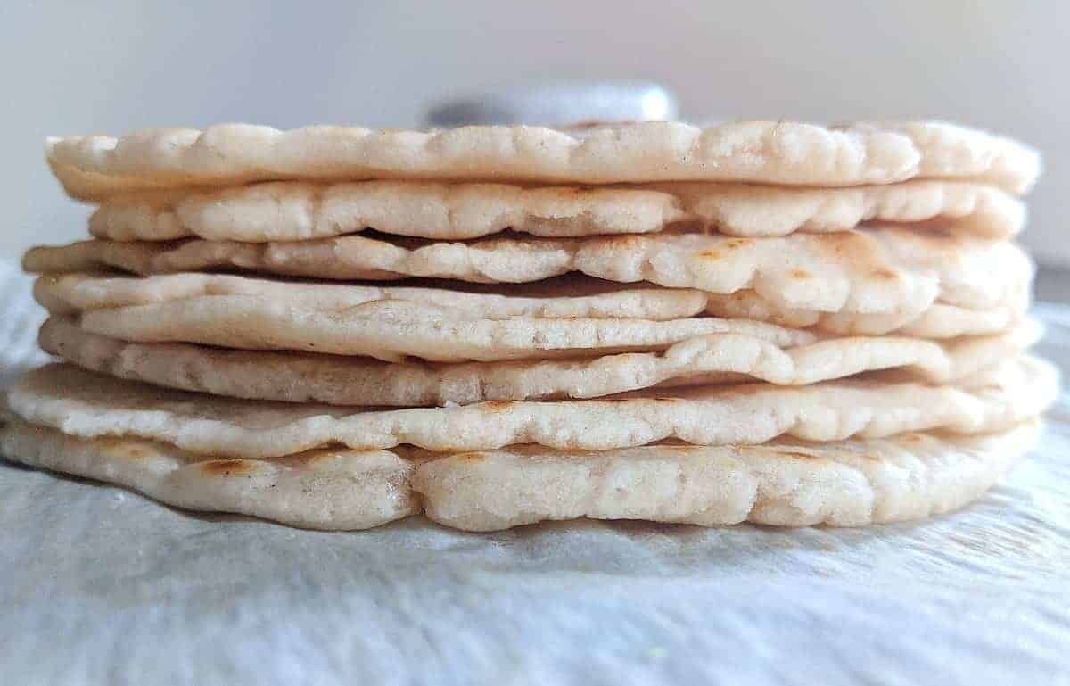 close-up view of a large stack of aip tortillas