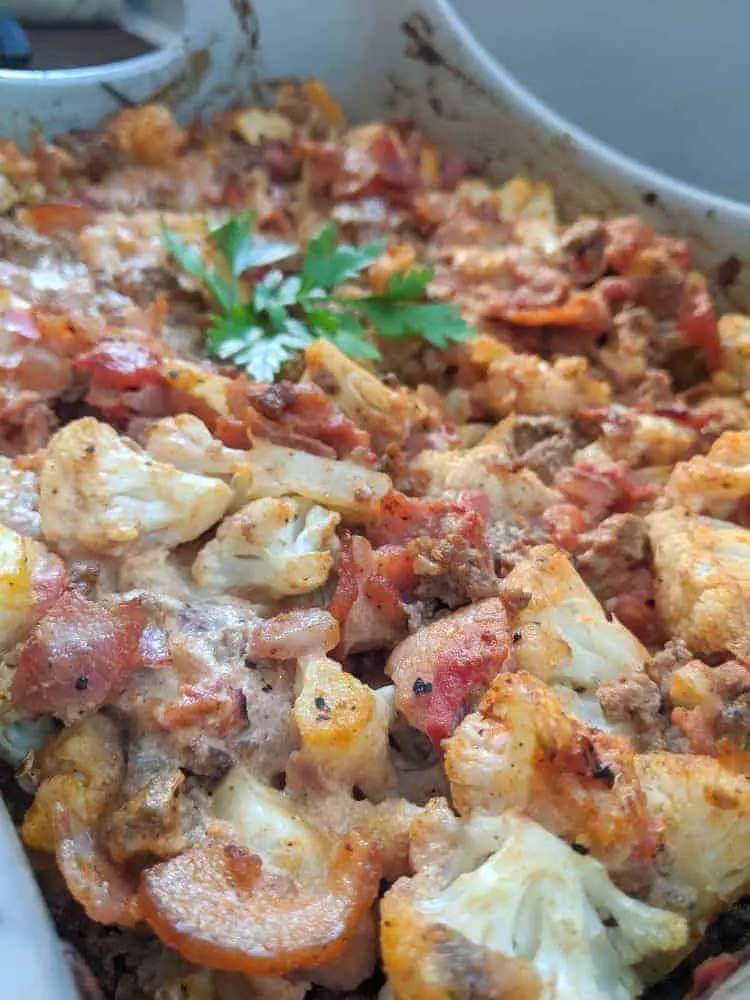 Bacon Burger Cauliflower Casserole (Paleo, Keto, Whole 30, Gluten Free)