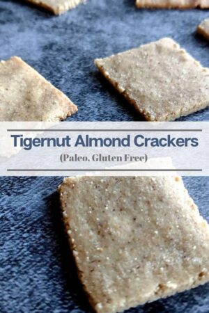 pinterest pin for tigernut almond cracker.