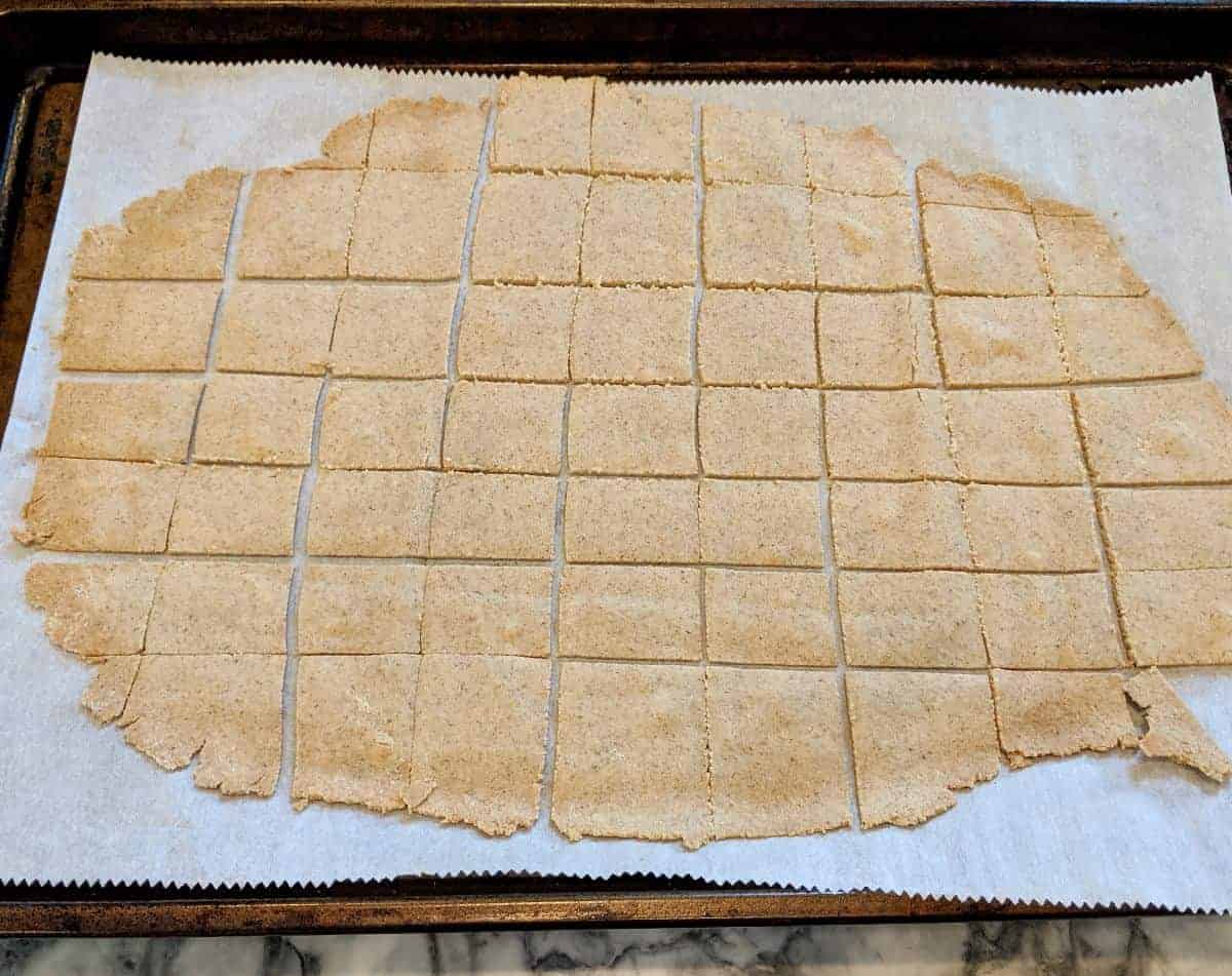 Crackers on baking sheet after baking.