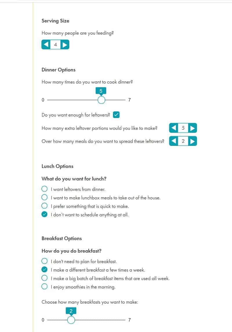 meal planning options