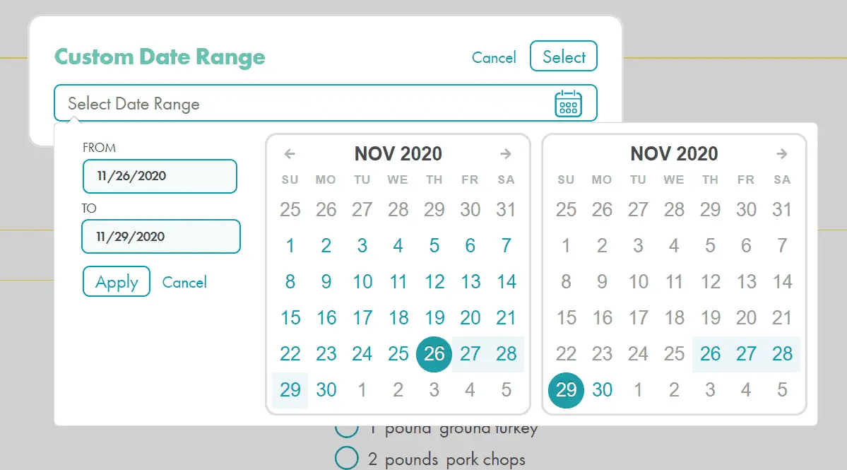 real plans custom date range for shopping list