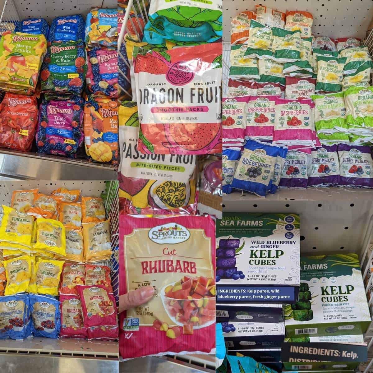 Various frozen fruit products at sprouts.