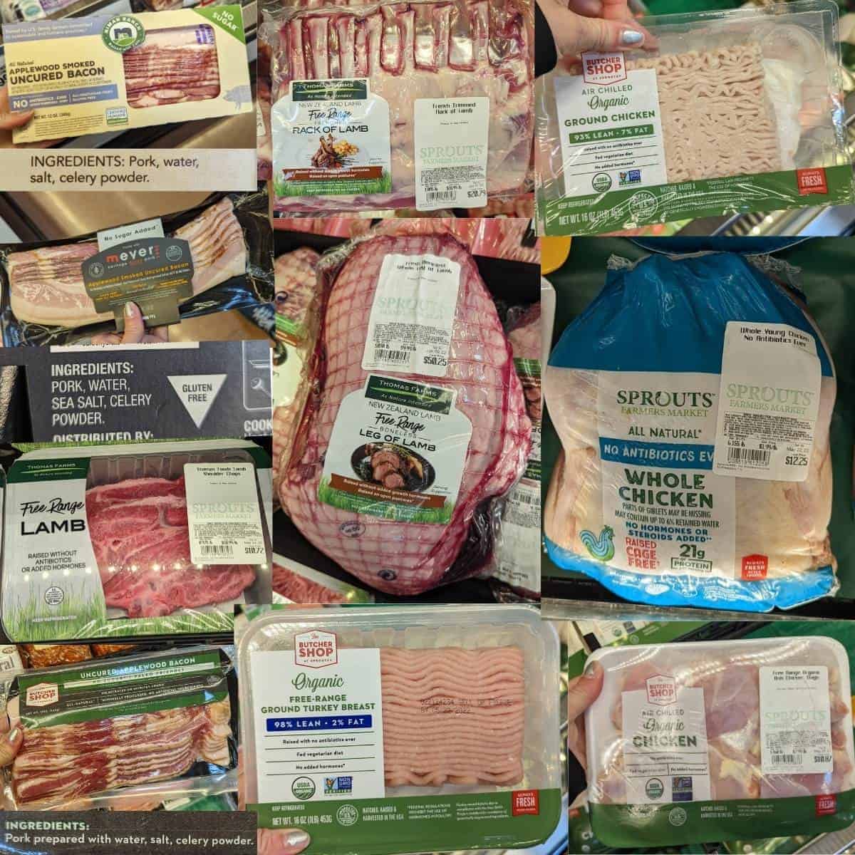 Bacon, Lamb, and Chicken from Sprouts.