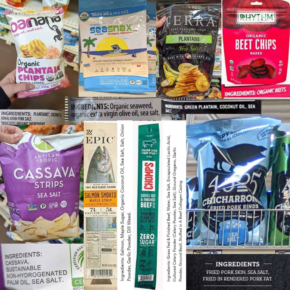 Various savory and salty snacks from Whole Foods